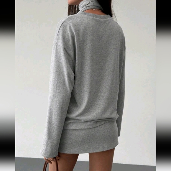 2pc Set:Minimalist Gray Scarf & Form-Fitting Long Sleeve Cardigan+Tight Skirt - Picture 4 of 4